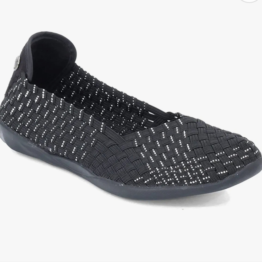 Bernie Mev Woven Black and Silver Slip-ons Flats, Sz. 8, 38